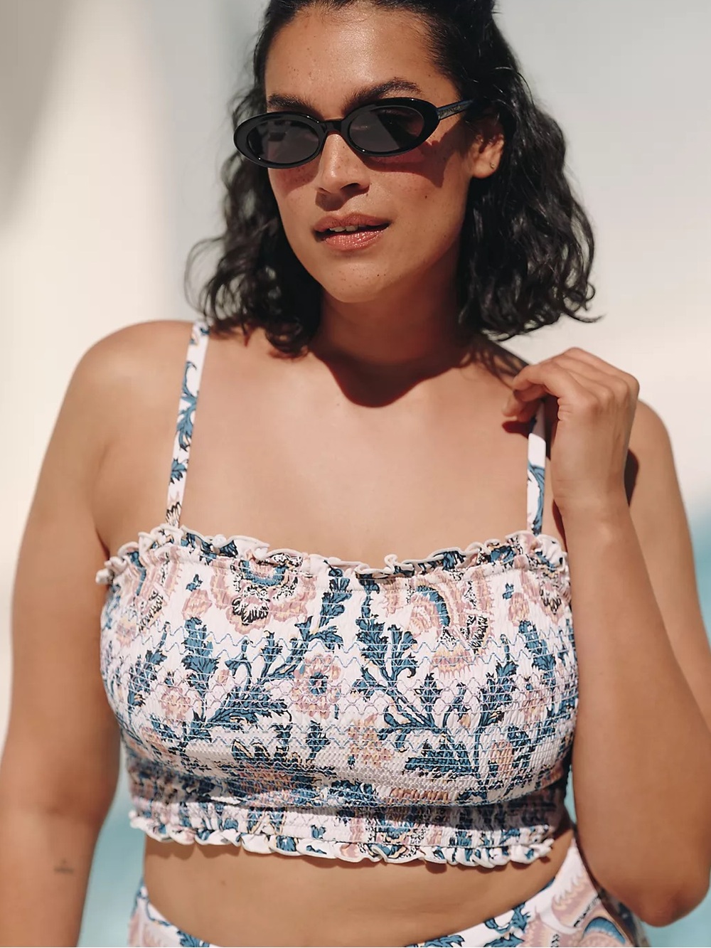 Anthropologie Celandine Floral Smocked Swim Top XL Removable Straps Retail $108